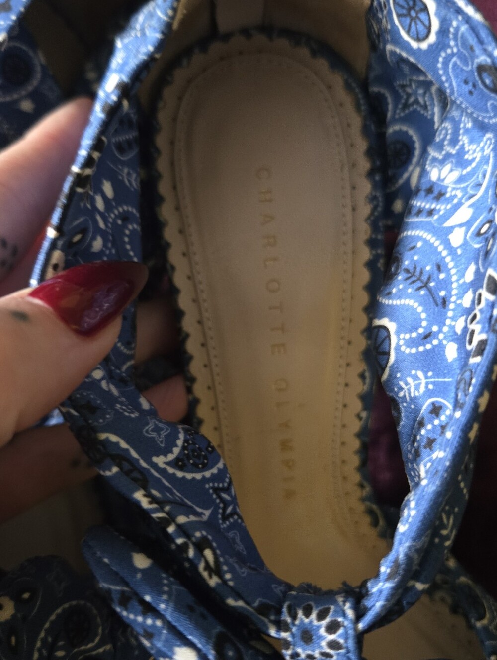 Charlotte Olympia Blue Bandana Print Pinup Sandal Heels 38 - Picture 8 of 8